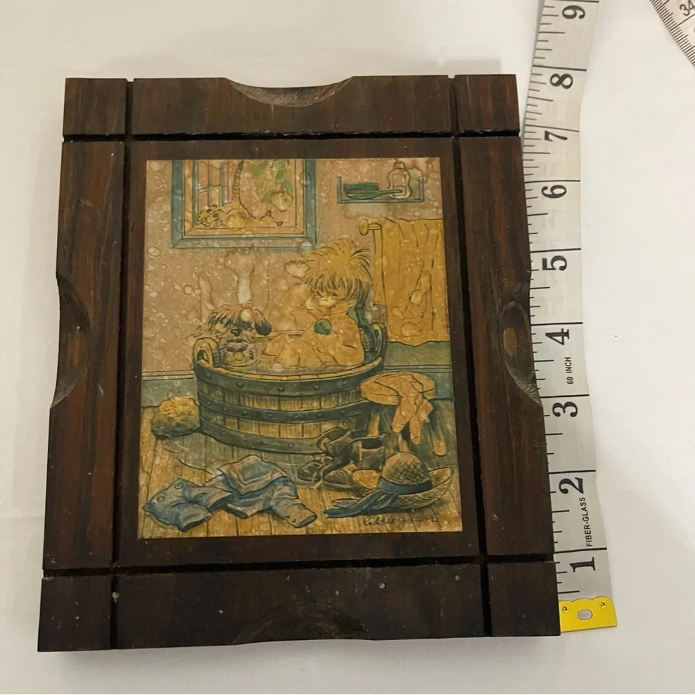 Vintage Liddle Gregor Wood Bathroom Plaque Boy & Dog Art